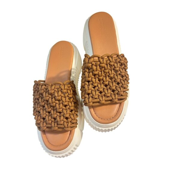 Anthropologie Maeve Brown Woven Crochet Platform Sandals 39 US 9 - Picture 1 of 6